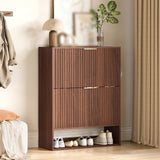 Garvee Armoire à Chaussures Slim Flûtée avec 2 Tiroirs Pivotants et Étagère Inférieure en MDF Blanc - Noyer