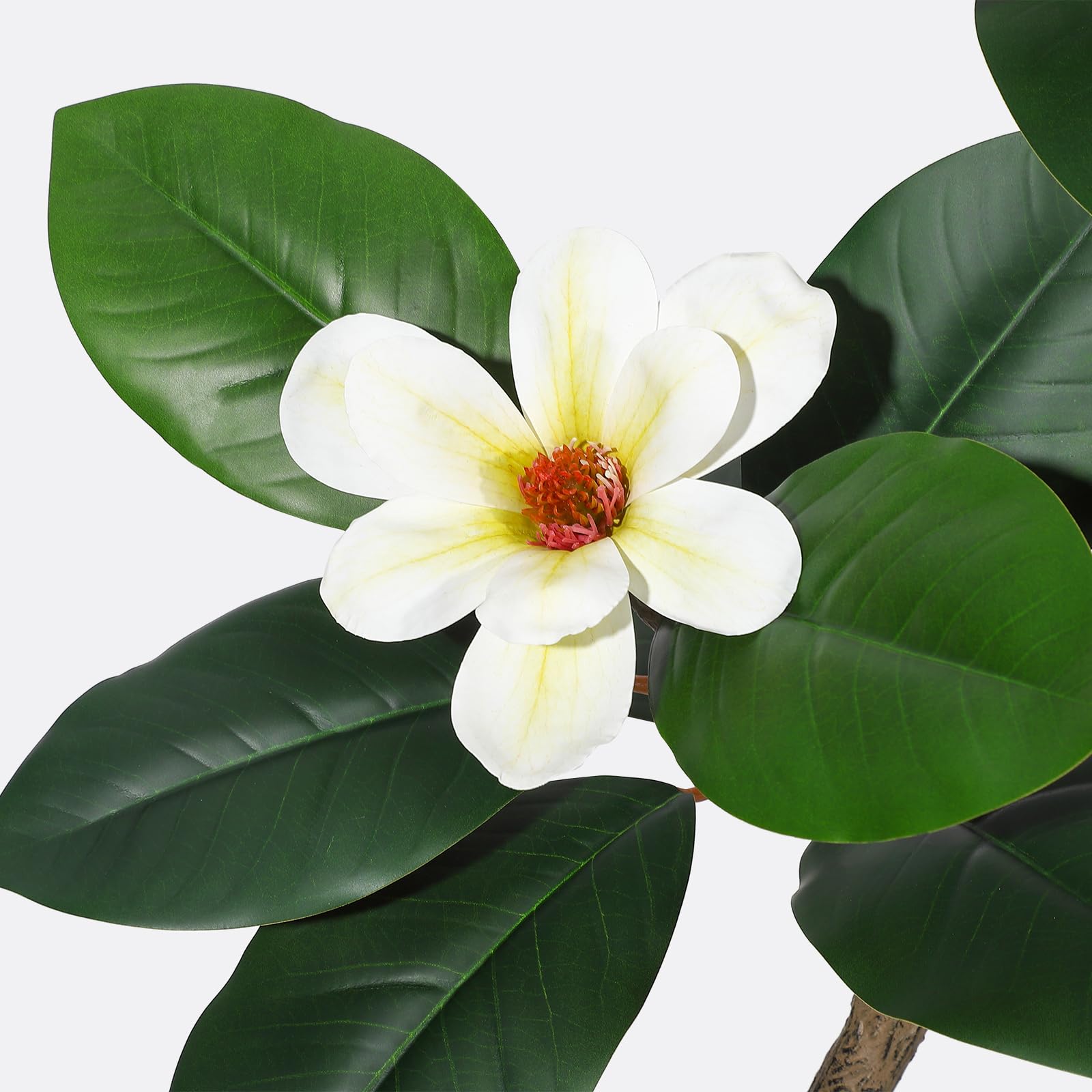 Garvee Arbre artificiel caoutchouc 183 cm en pot blanc, plante d’intérieur avec 7 fleurs de magnolia, idéale salon, bureau et décoration maison.