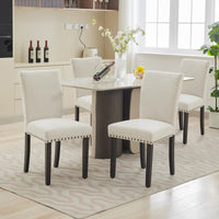 Ensemble de 2 chaises de salle à manger rembourrées Garvee, style moderne, garniture cloutée, tissu, ergonomiques, pieds en bois, beige, pour la cuisine et la salle à manger