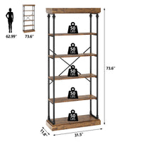 Garvee Étagère industrielle à 6 niveaux, structure en bois et métal, pour salon et bureau, 187×80×30cm, style vintage
