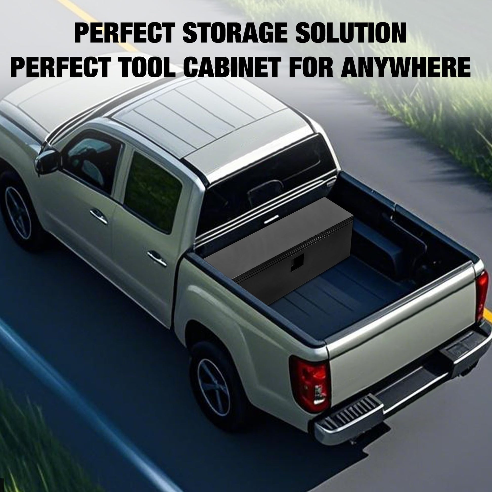 Coffre à outils Garvee en acier noir pour camion, acier de calibre 12, couvercle pneumatique, résistant aux intempéries, rangement pour remorques et véhicules récréatifs, 24 po x 15 po x 15 po