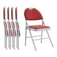 Ensemble de 4 chaises pliantes Garvee avec coussins, structure en métal, pliables, revêtement en similicuir, ergonomiques, empilables, rouges, idéales pour le camping et le bureau.