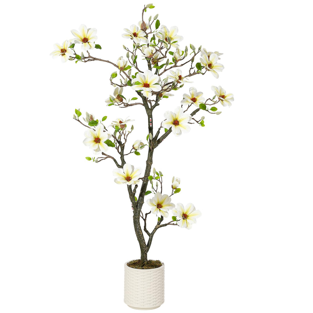 Garvee Plante artificielle de magnolia 150 cm en pot blanc, réaliste et durable, pour maison et bureau