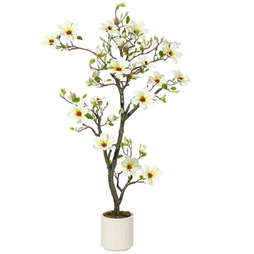Garvee Plante artificielle de magnolia 150 cm en pot blanc, réaliste et durable, pour maison et bureau