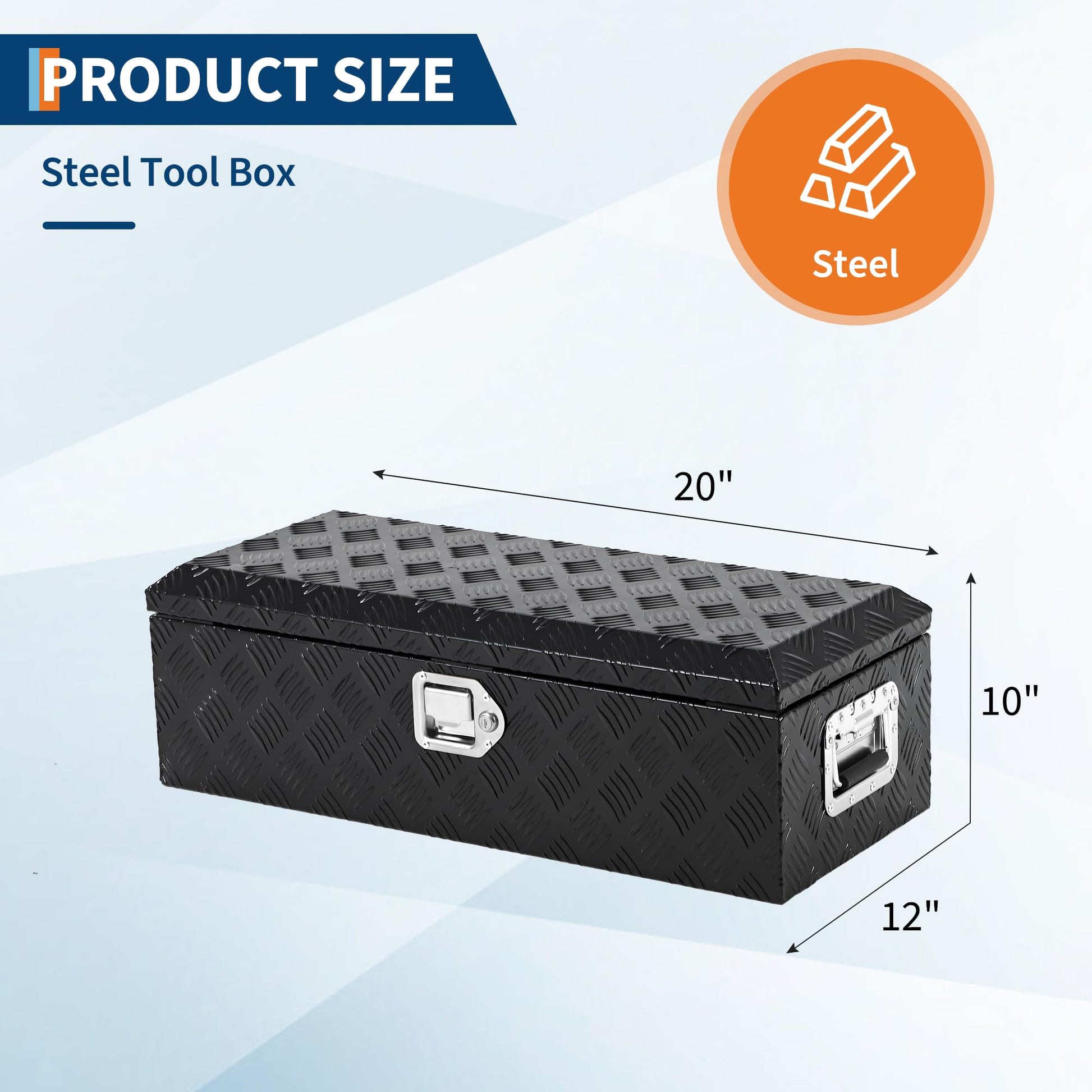 Coffre à outils Garvee 20 pouces pour camions, en tôle d'aluminium striée, étanche, verrouillable, pour camions, remorques, ateliers, robuste et portable