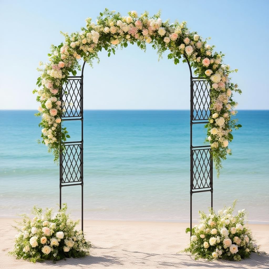 Arche de jardin en métal Garvee, 220 x 150 cm, résistante aux intempéries, structure en fer robuste, noire, pour terrasse, mariage, allée de jardin