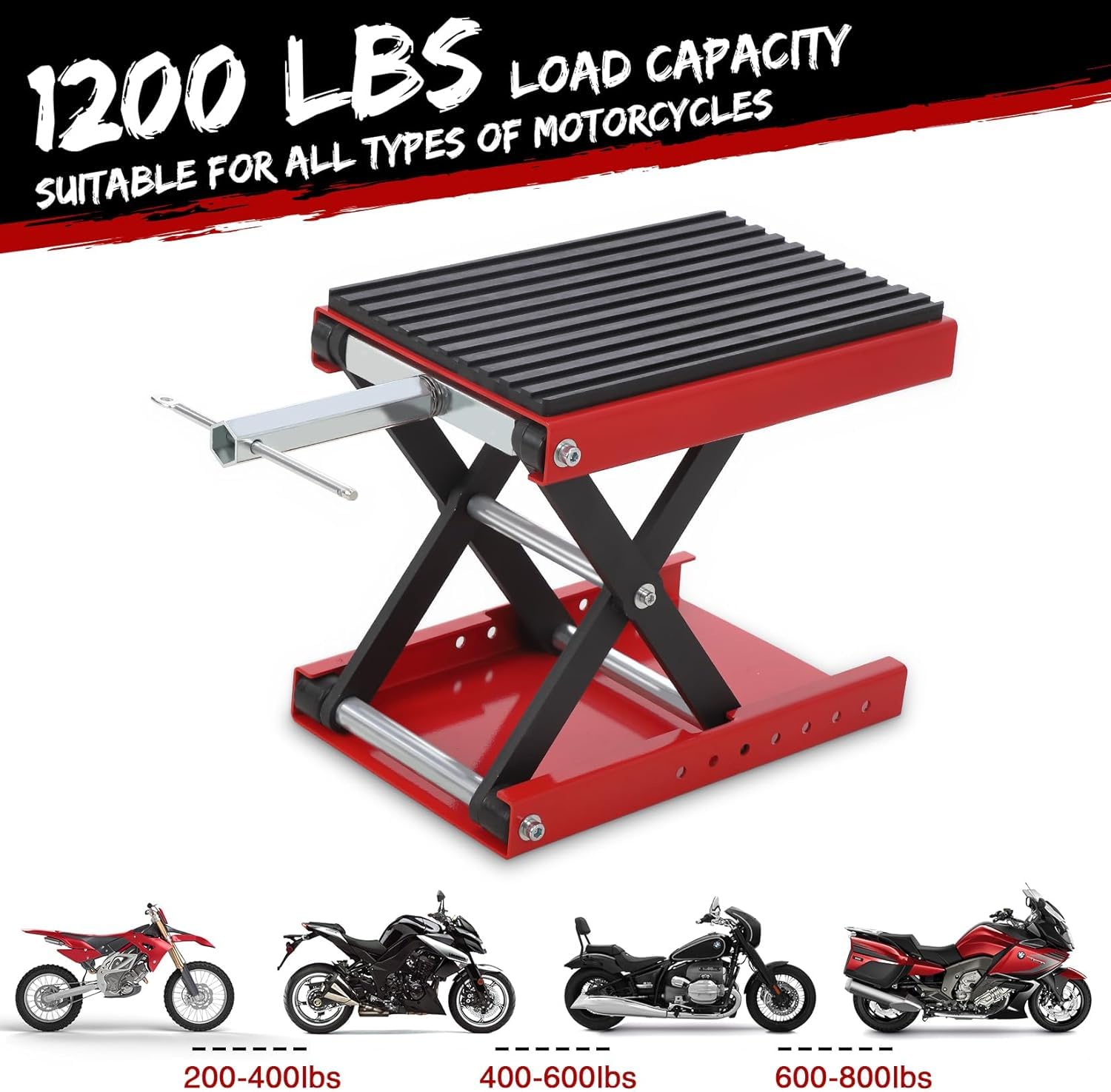 Garvee Cric élévateur professionnel pour moto, support de maintenance jusqu’à 544 kg, plateforme antidérapante, hauteur réglable, idéal atelier et garage