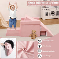 Garvee Canapé modulable enfant 12 pièces, convertible et polyvalent, mousse résistante, housse lavable, coloris teal et rose, idéal salle de jeux et chambre d’enfant