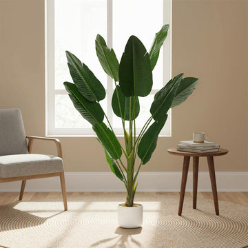 Garvee Bananier artificiel de 1,2 m avec pot en ciment robuste, résistant aux UV, en PEVA, pour la décoration du salon ou du bureau (vert)