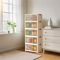 Garvee Boîtes de rangement empilables 5 niveaux avec roulettes, pliables, portes magnétiques transparentes, pour salon et chambre, 45 x 27 x 116cm