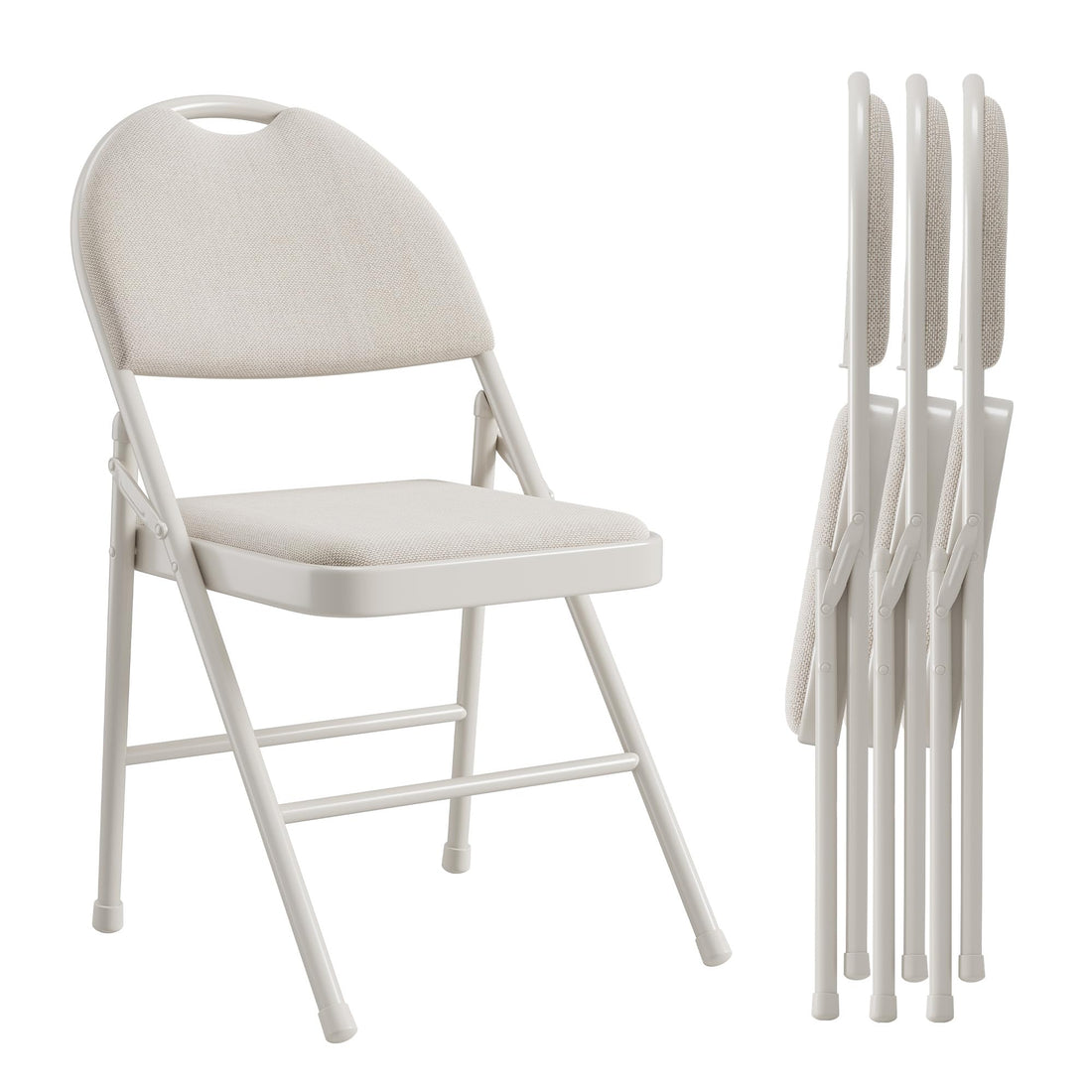 Ensemble de 4 chaises pliantes Garvee avec coussins, revêtements en lin, structure métallique robuste, beige, pliables et ergonomiques, idéales pour le bureau et les événements. Parfaites pour le bureau et les événements.
