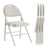 Ensemble de 4 chaises pliantes Garvee avec coussins, revêtements en lin, structure métallique robuste, beige, pliables et ergonomiques, idéales pour le bureau et les événements. Parfaites pour le bureau et les événements.