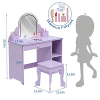 Garvee Coiffeuse Enfant avec Miroir Lumineux, Table et Tabouret 2 en 1, Grand Rangement, MDF Sûr, LED Réglable, pour Filles 3-9 Ans, Lilas