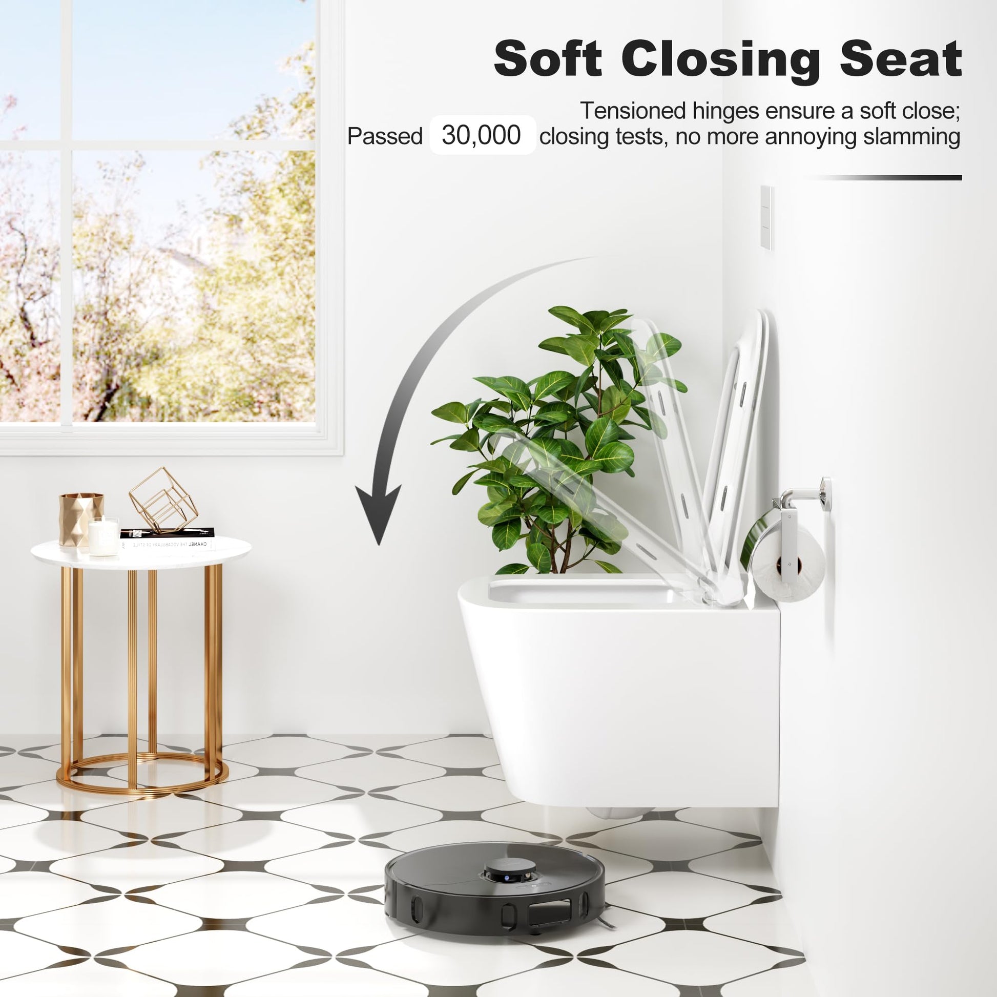 GARVEE WC Sospeso Senza Bordi WC suspendu en céramique forme D 55,5 cm blanc couvercle automatique