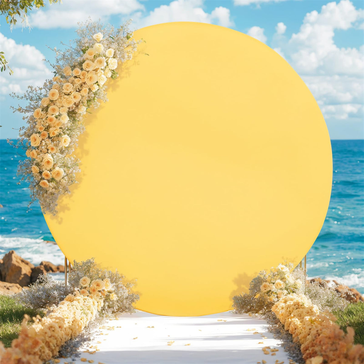 Arche de mariage ronde GARVEE, 2 m, housse élastique jaune, idéale pour les photos, les fêtes et les baby showers.