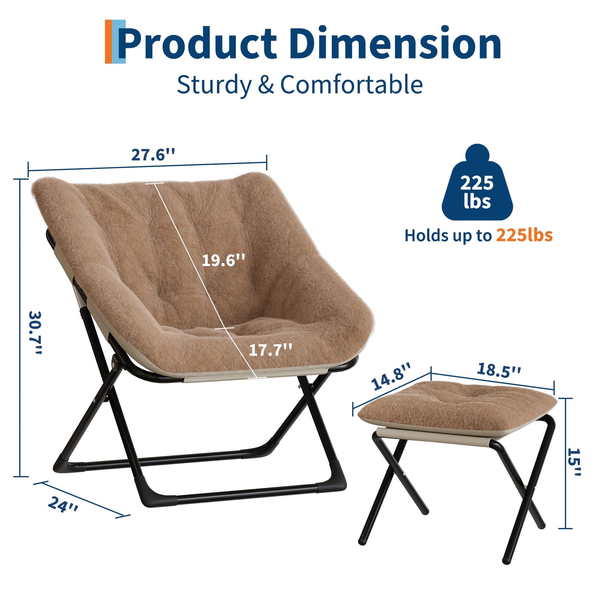 Fauteuil confortable Garvee surdimensionné en fausse fourrure, structure en métal, pliable, multicolore, pour salon et chambre à coucher