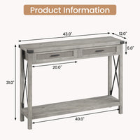 Console Garvee style ferme avec paniers en rotin, 109 cm, grise, idéale pour le salon et le couloir.