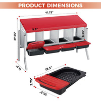 Garvee Nichoir pour Poules 4 Compartiments avec Support, Métal Galvanisé au Zinc avec Poignée en Plastique, Plateau Amovible, Rouge