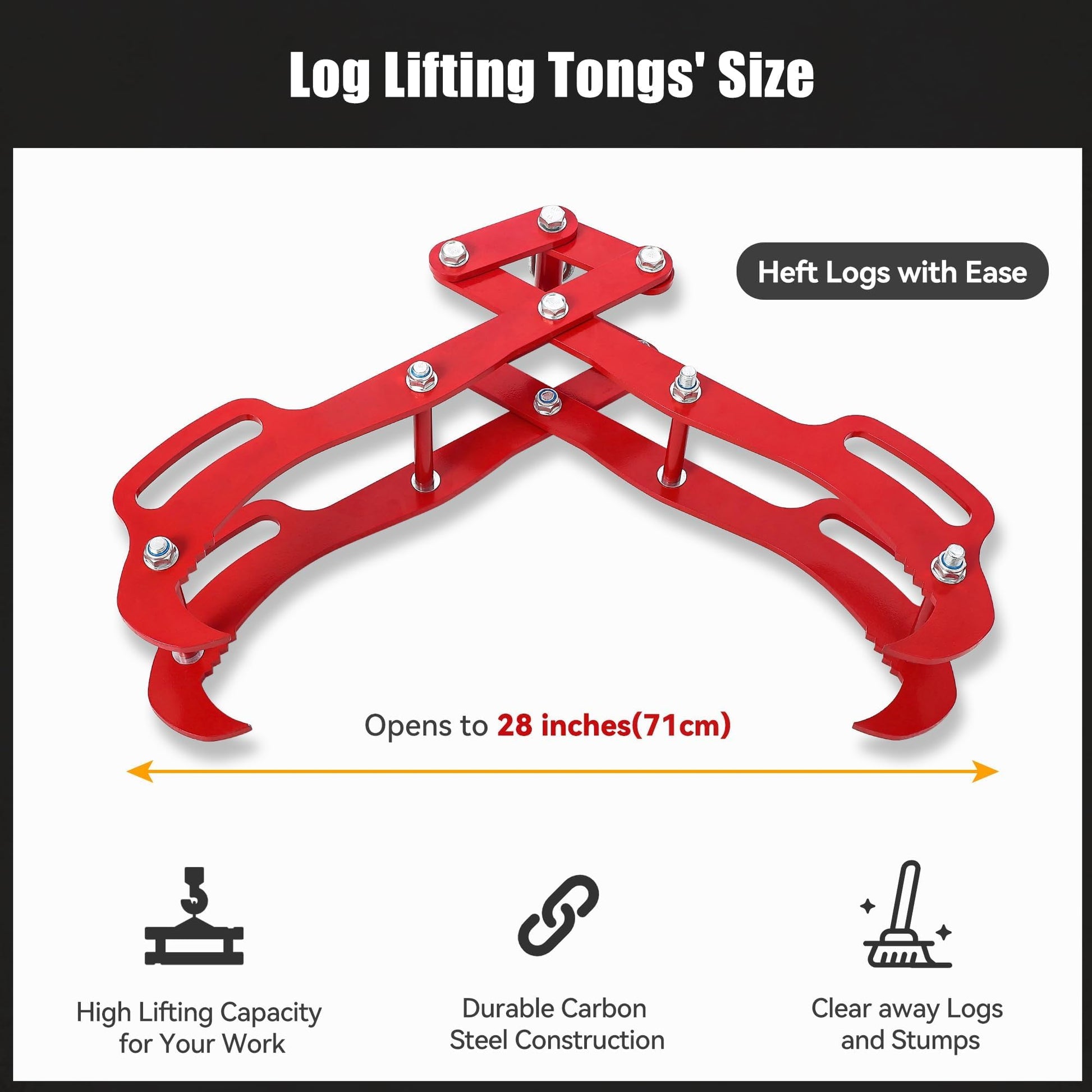 Garvee Pince de levage pour grumes 71 cm, grappin 4 griffes robuste, design Eagle Claws, capacité 2 000 à 2 495 kg, pour débardage et manutention du bois.