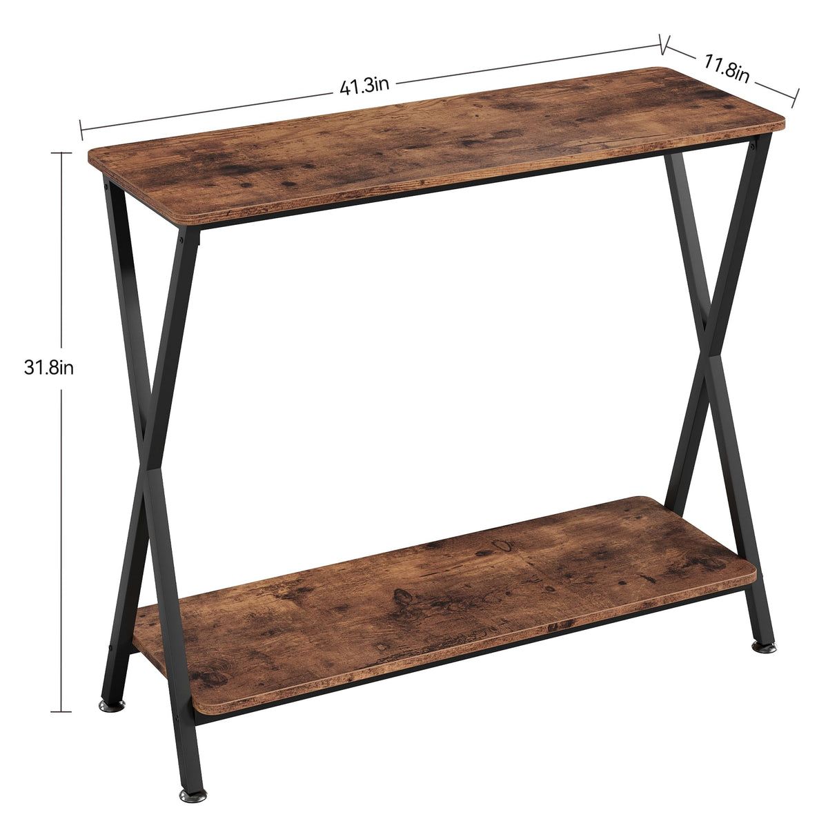Console étroite Garvee, style campagnard, structure en bois et métal en forme de X, idéale pour le salon et l'entrée. Dimensions : 80 cm (L) x 30 cm (l) x 81 cm (H), noire.