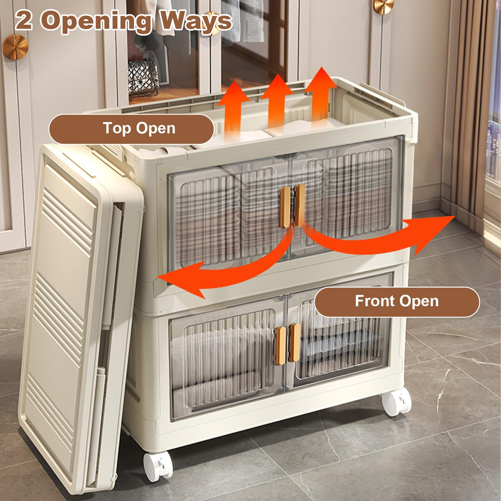 Garvee Boîtes de rangement empilables avec couvercles, roulettes, pliables, en plastique PP, robustes et mobiles, idéales pour la maison et le bureau.