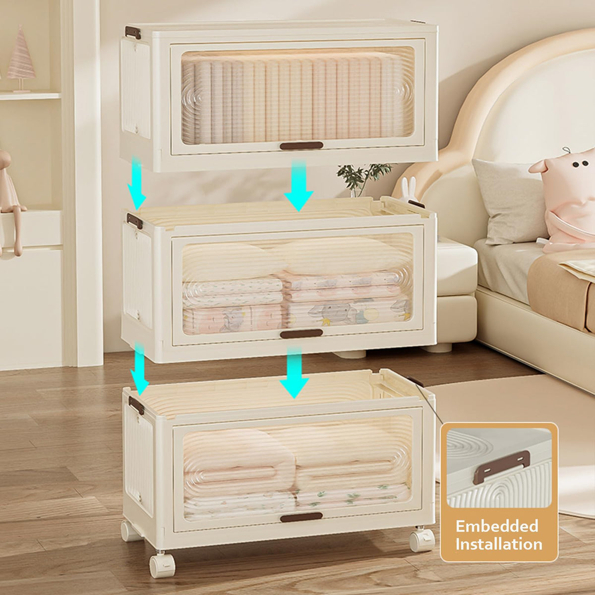 Garvee Armoire pliable avec 2 penderies et 1 meuble de rangement, 70 x 41,5 x 190,9cm, plastique, imperméable, combinaisons flexibles, avec roulettes