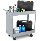 Garvee Chariot à Outils 2 Niveaux Acier Durable Capacité 15 kg Roues Rotatives Poignée Confort Garage et Atelier 74 x 38,5 x 81,5 cm - Gris