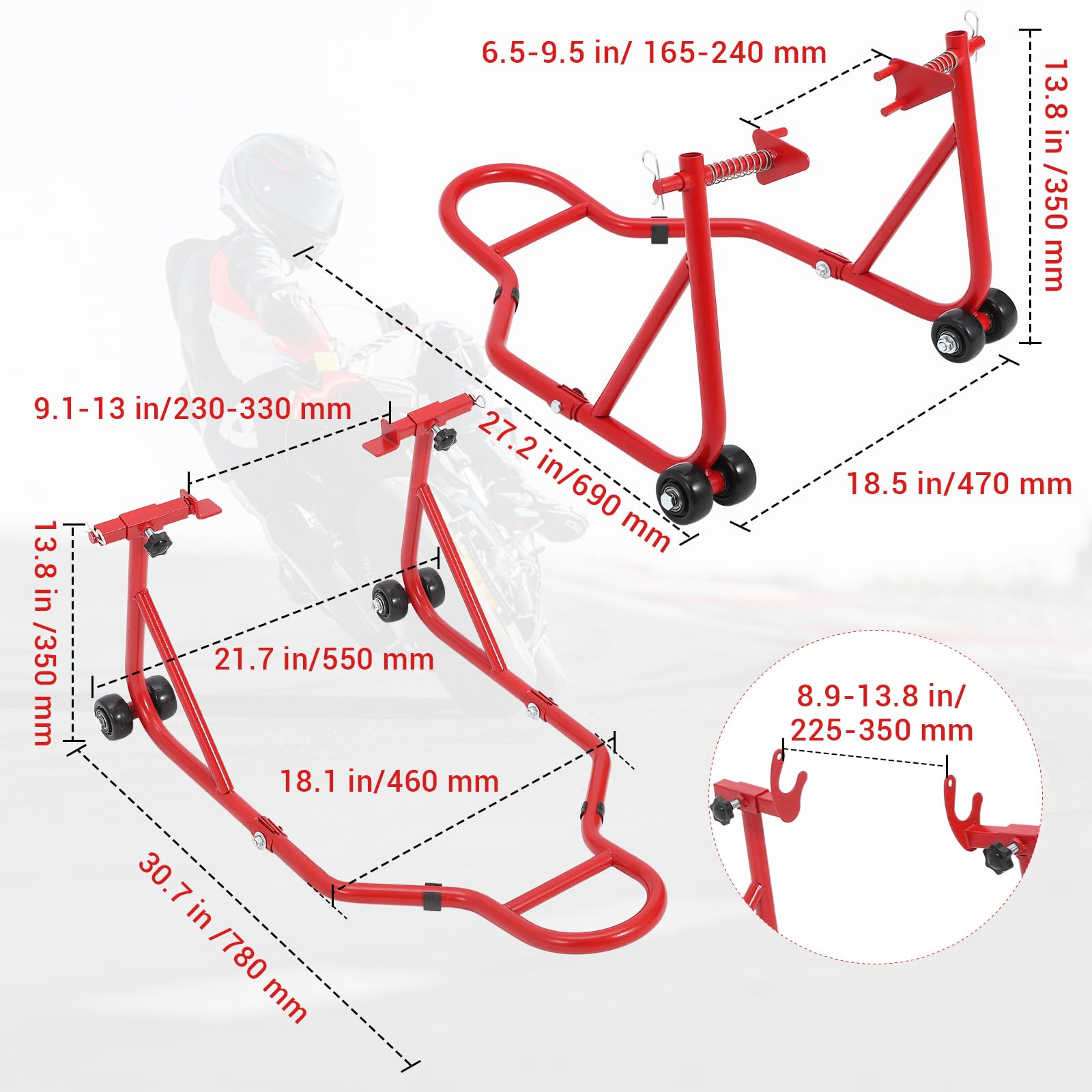 Support de levage pour moto Garvee, capacité de charge 385 kg, réglable, en fer antirouille, universel, pour atelier ou garage, noir.