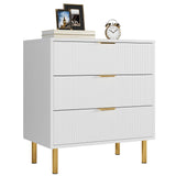 Garvee Commode 3 tiroirs, façade rainurée, pieds dorés, meuble de rangement moderne pour chambre, salon et entrée, blanc - Blanc