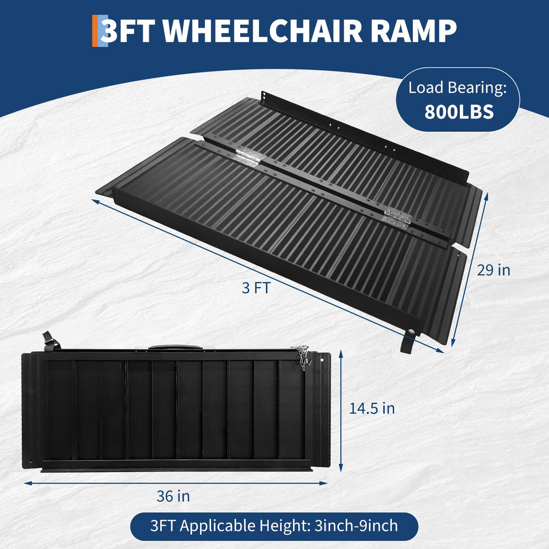Garvee Rampes d'accès portables pour fauteuils roulants 91cm, pliables en aluminium, capacité de 363kg, antidérapantes, noires