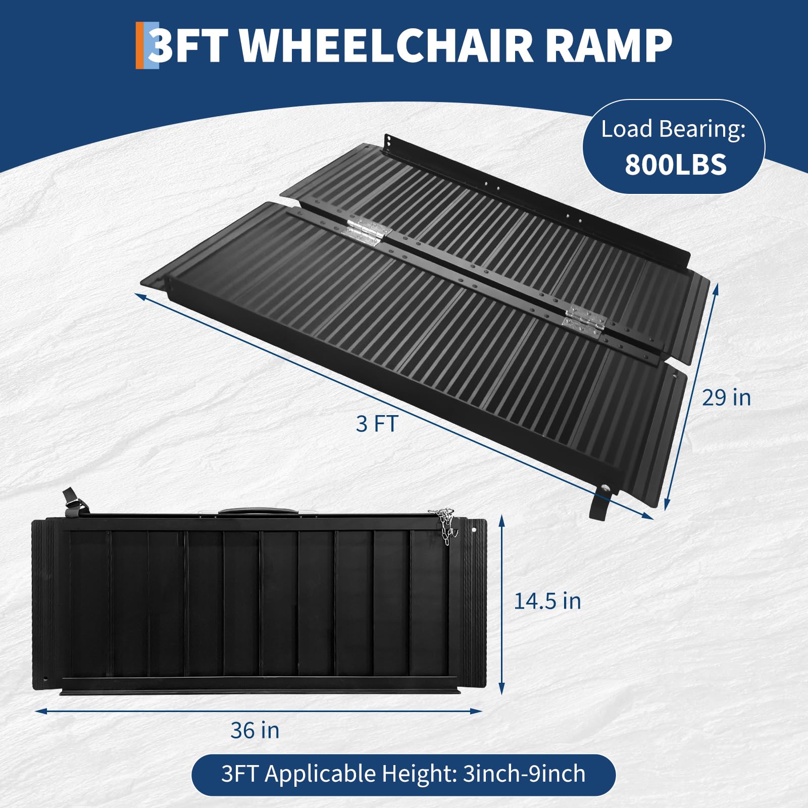 Rampes d'accès portables pour fauteuils roulants Garvee, 91 cm (3 pi), pliables en aluminium, capacité de 363 kg (800 lb), antidérapantes, noires, pour marches d'escalier et seuils de porte.