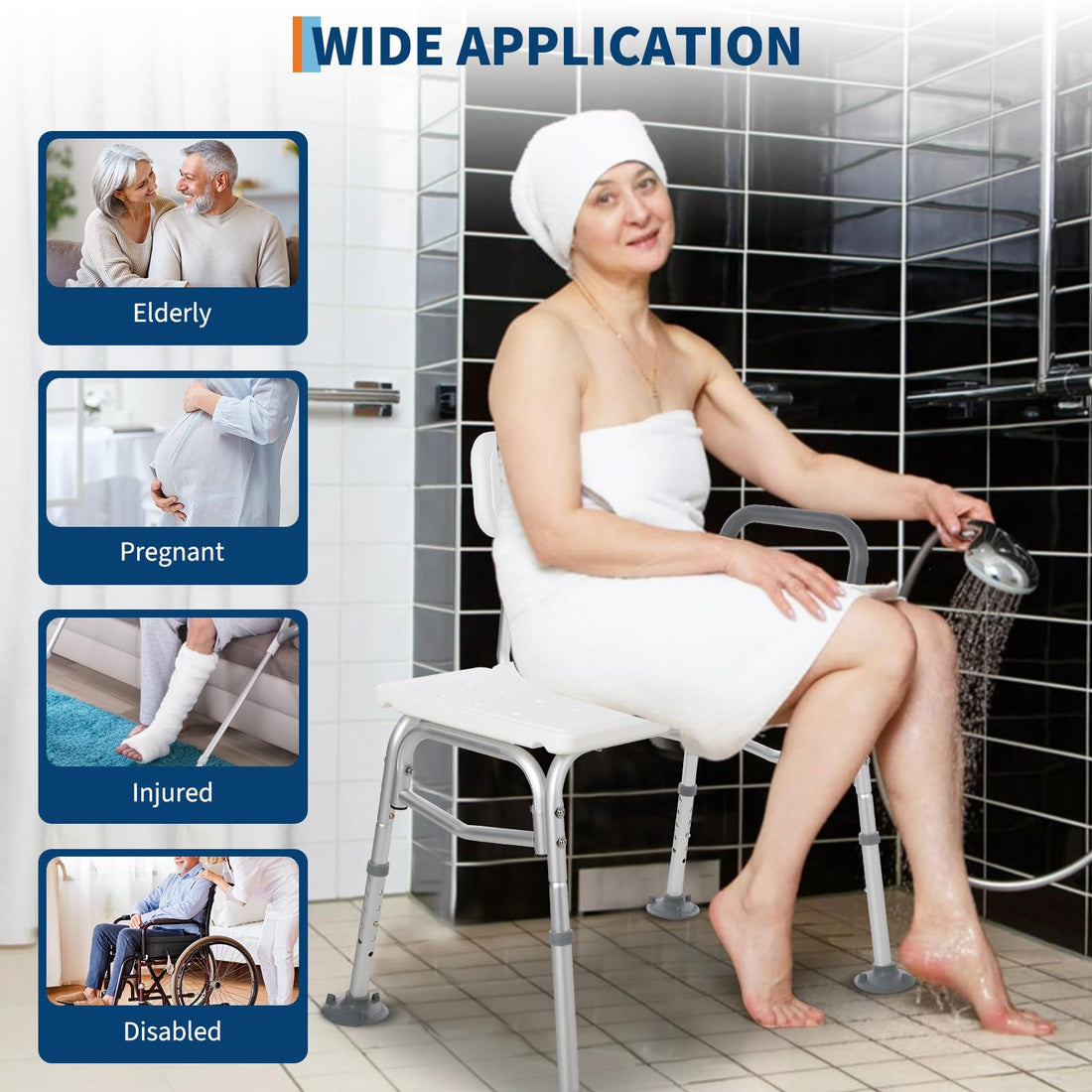 Garvee Banc de transfert pour baignoire 136 kg, réglable avec dossier et accoudoirs rembourrés, cadre en aluminium antidérapant pour salle de bain