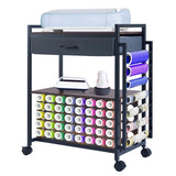 Garvee Organisateur de Loisirs Créatifs avec Support Rouleaux Vinyle, Chariot Mobile Robuste, Tiroir de Rangement, MDF et Métal pour Atelier et Salle de Loisirs - Noir
