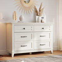 Garvee Commode Farmhouse à 6 tiroirs, en bois blanc, robuste, offrant un grand espace de rangement pour la chambre, le salon ou le couloir