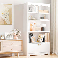 Garvee Bibliothèque blanche 5 niveaux avec étagères ouvertes et portes, meuble de rangement moderne en bois, hauteur 160cm, pour bureau