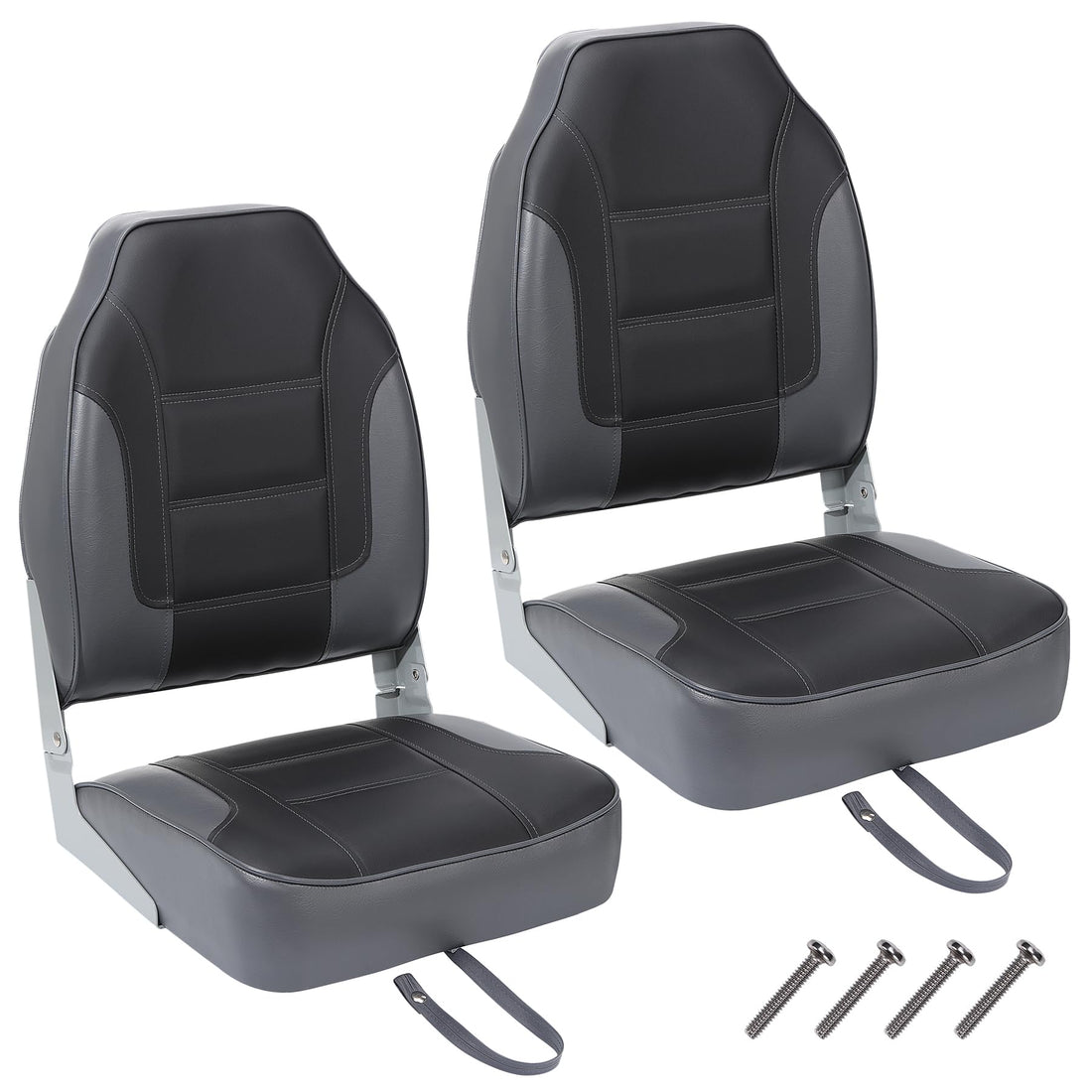 Garvee Lot de 2 sièges de bateau pliables à dossier haut, mousse épaisse, revêtement PVC résistant, pour pêche et promenade, installation facile