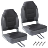 Garvee Lot de 2 sièges de bateau pliables à dossier haut, mousse épaisse, revêtement PVC résistant, pour pêche et promenade, installation facile - Gris foncé