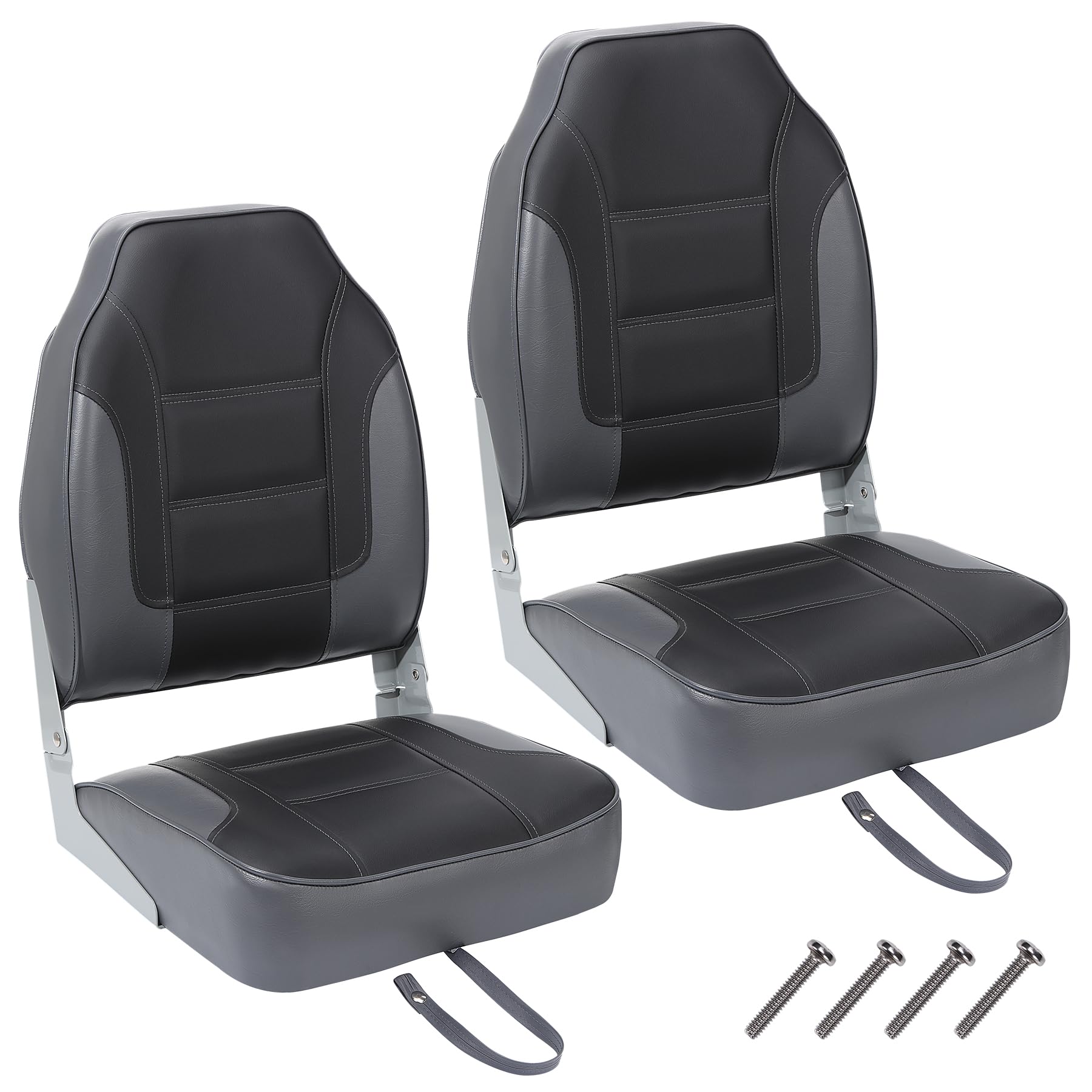 Garvee Lot de 2 sièges de bateau pliables à dossier haut, mousse épaisse, revêtement PVC résistant, pour pêche et promenade, installation facile