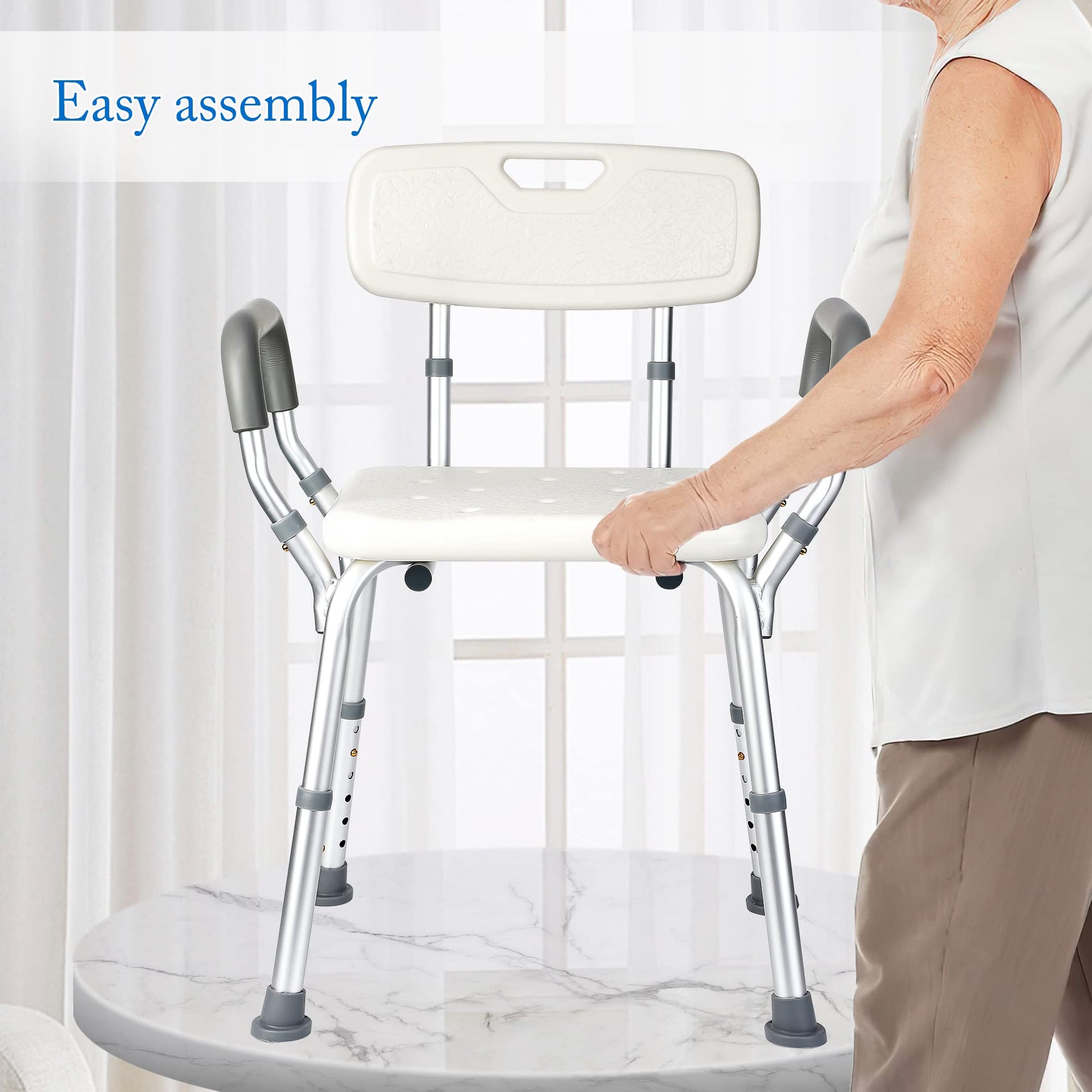 Garvee Chaise de Douche avec Dossier, Capacité 136 kg, Hauteur Réglable, Assise Ergonomique, Pieds Antidérapants, pour Seniors