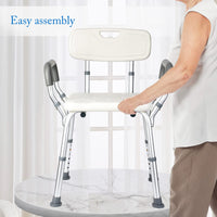 Garvee Chaise de Douche avec Dossier, Capacité 136 kg, Hauteur Réglable, Assise Ergonomique, Pieds Antidérapants, pour Seniors