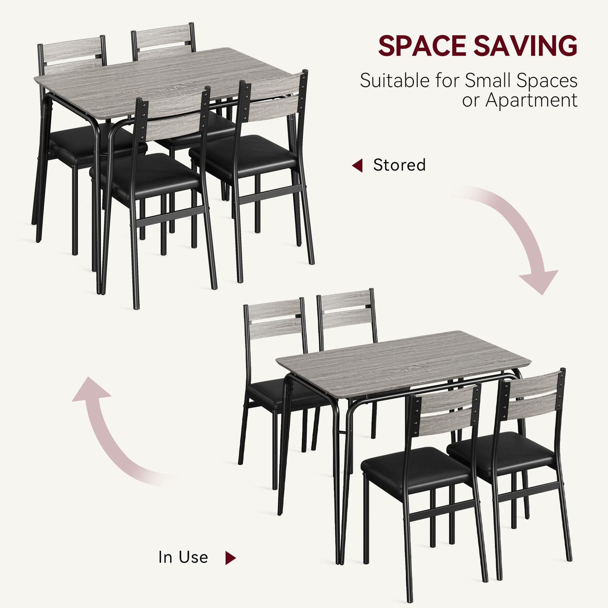 Garvee table de salle à manger pour 2 personnes avec chaises rembourrées, en MDF, structure en métal, gain de place, idéale pour les petits appartements, carrée, grise