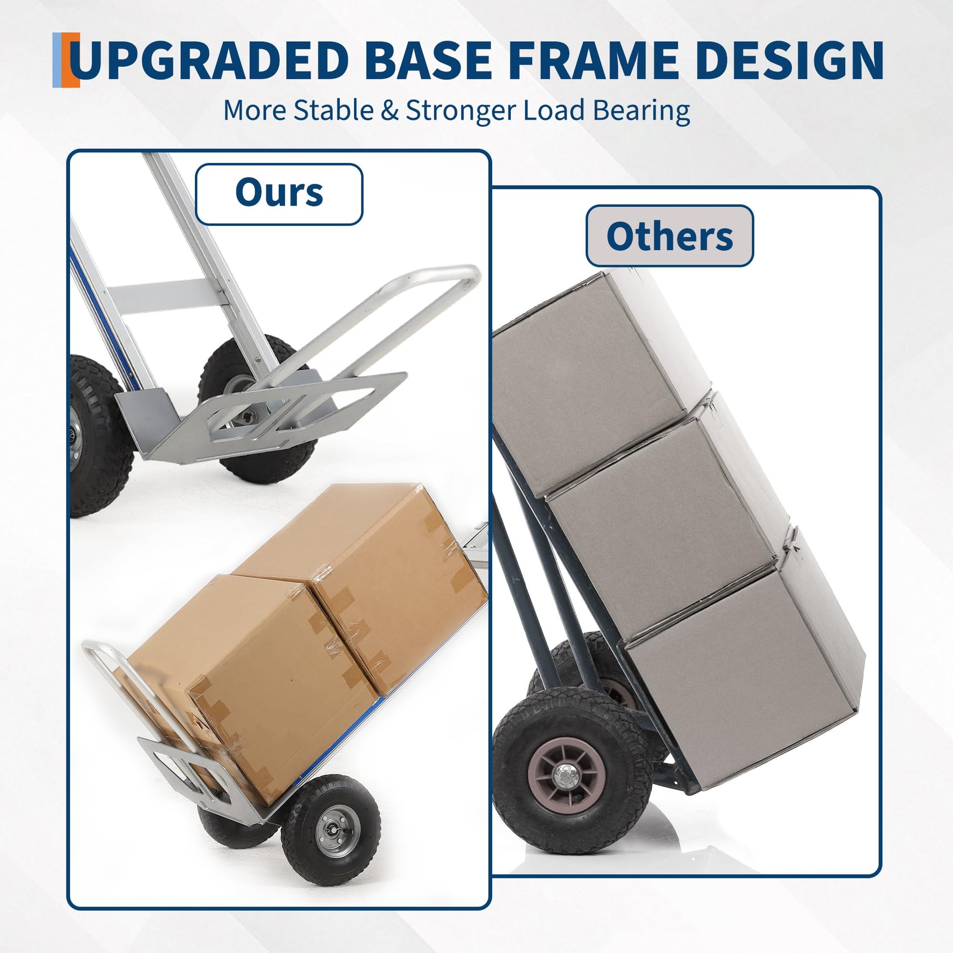 Chariot de manutention en aluminium Garvee, capacité de 272 kg (600 lb), avec base extensible pour la maison et l'entrepôt, pneus pneumatiques de 25 cm (10 po), léger et robuste