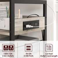 Support pour imprimante mobile Garvee grand format avec prises de courant et port USB, structure métallique à 4 niveaux, panneau MDF, roulettes avec freins, gris rustique, pour bureau et salon, 60 x 40 x 81 cm