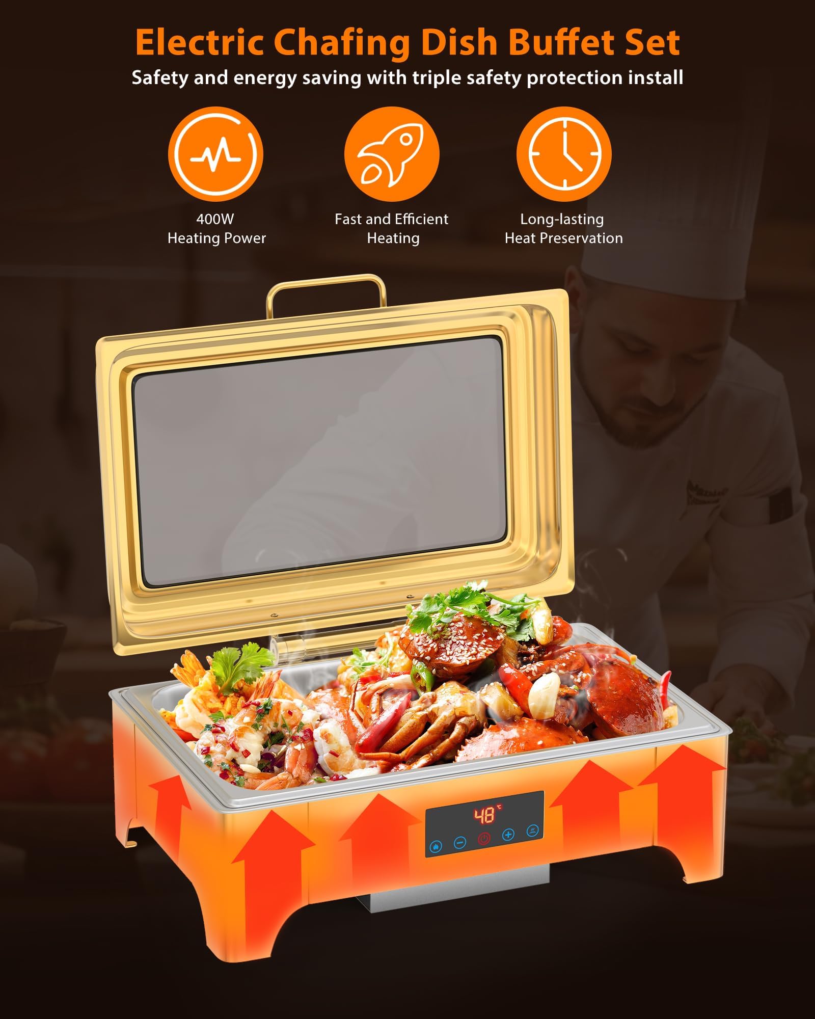 Ensemble professionnel Garvee Chafing Dish 9L en acier inoxydable, idéal pour les buffets, les traiteurs, les fêtes et les jours fériés.