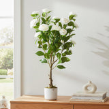 Garvee Camélia artificiel de 85cm (2,8 pi) avec pot blanc pour décoration intérieure et extérieure, facile d'entretien, aspect réaliste - Blanc