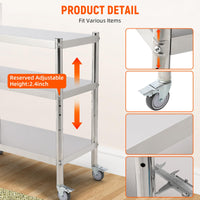 Étagère Garvee en acier inoxydable 81 x 41 x 91 cm, 3 niveaux, hauteur réglable, antirouille, robuste, idéale pour la cuisine et le rangement, couleur argent.