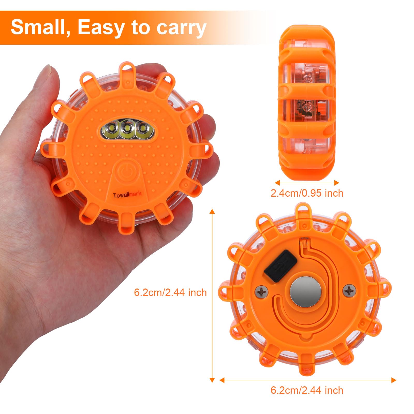 Feux de signalisation routière à LED Garvee, 9 modes, rechargeables par USB, magnétiques et étanches, pour les urgences en voiture et en bateau, ABS+PC, avec crochet