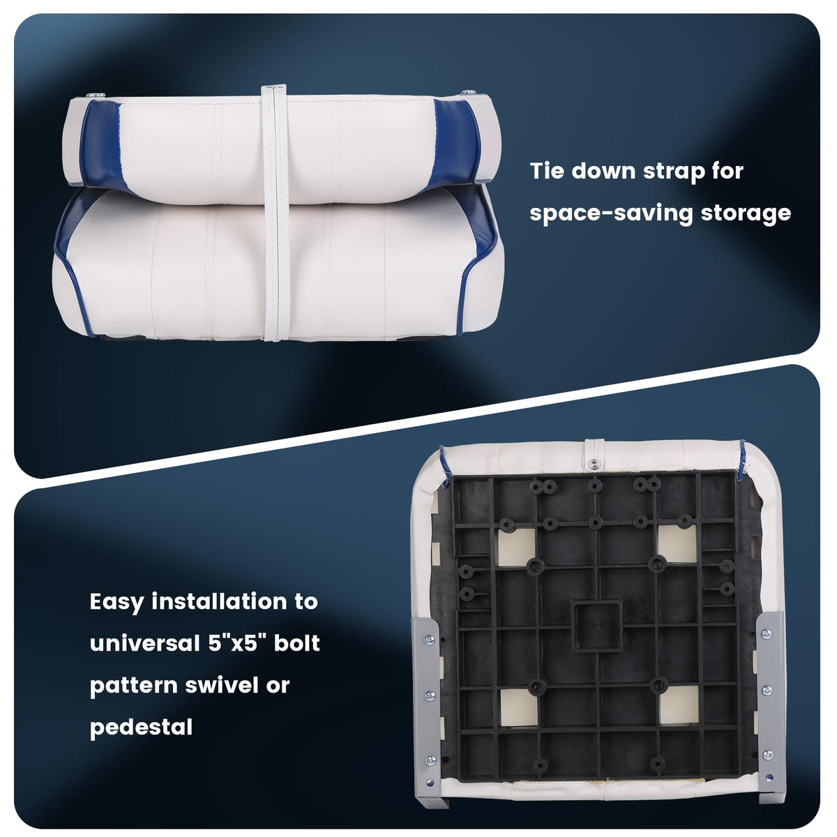 Garvee lot de 2 sièges de bateau pliants à dossier bas, rembourrage épais, PVC résistant aux intempéries, charnières aluminium, noirs