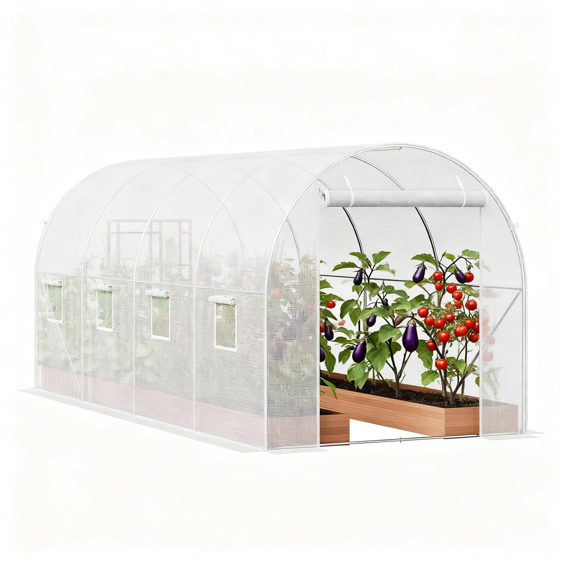 Serre tunnel Garvee avec structure en acier robuste, couverture en PE et porte grillagée pour jardin et agriculture, 4,45 x 1,95 x 1,92 m