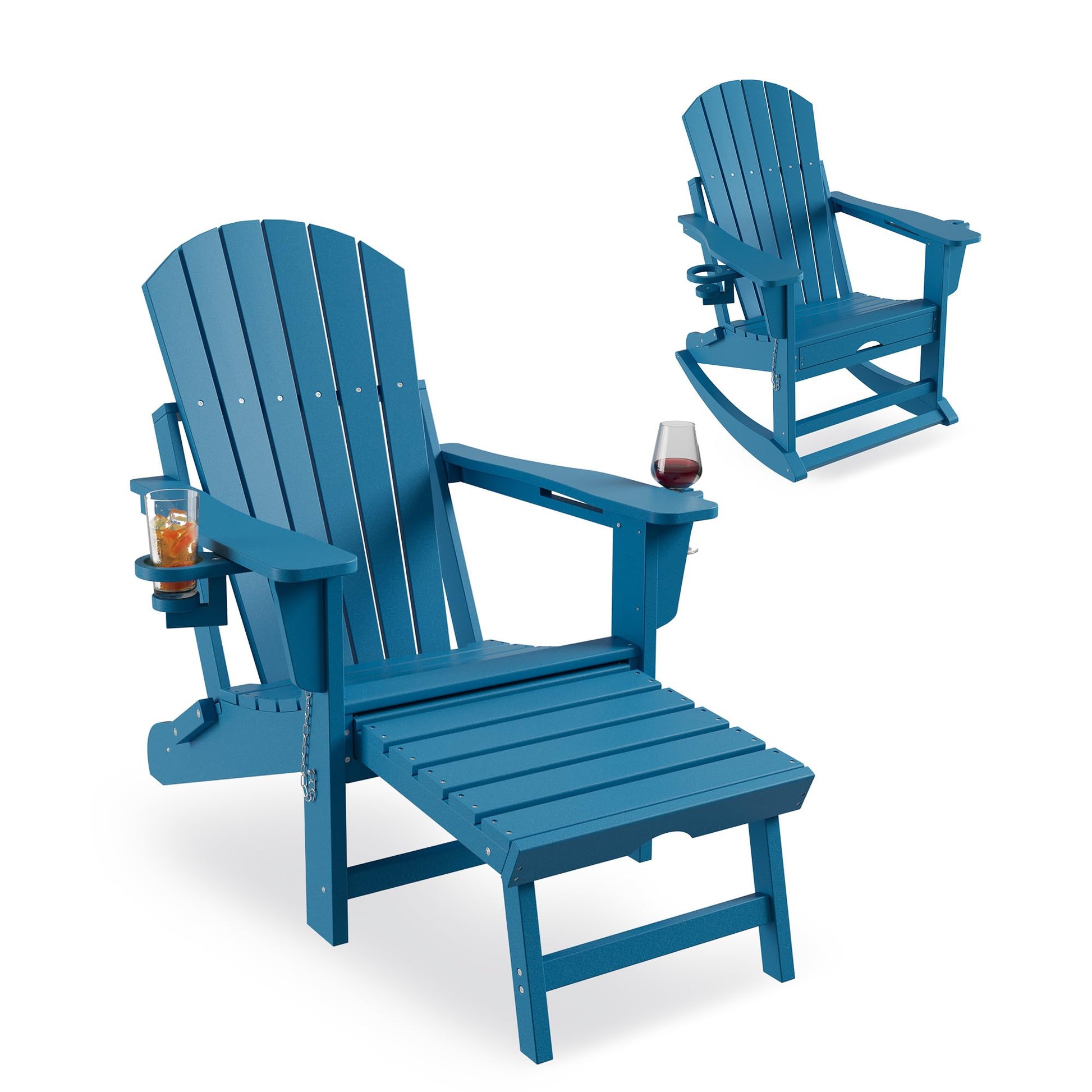 Garvee Fauteuil Adirondack à bascule pliant 4 en 1 avec repose-pieds rétractable et porte-gobelet, HDPE résistant, base amovible, pour patio et jardin, noir